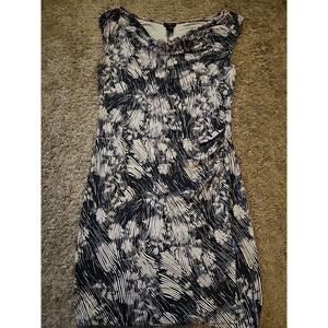 Ann Taylor Womens Medium Black Tan Print Sleeveless Dress Rayon Stretch